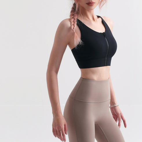 Women's Sport Fitness Zipper Criss Cross Back Bralette Bra