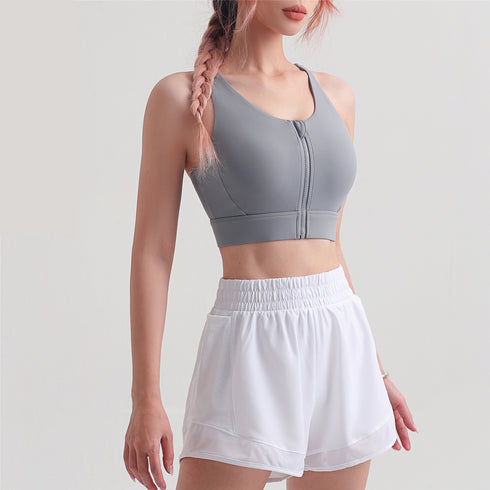 Women's Sport Quick Dry Zipper Bra Detachable Bra Pads