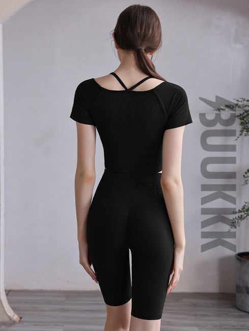 Women's Sport Skinny Breathable T-shirt Shorts Yoga Suits