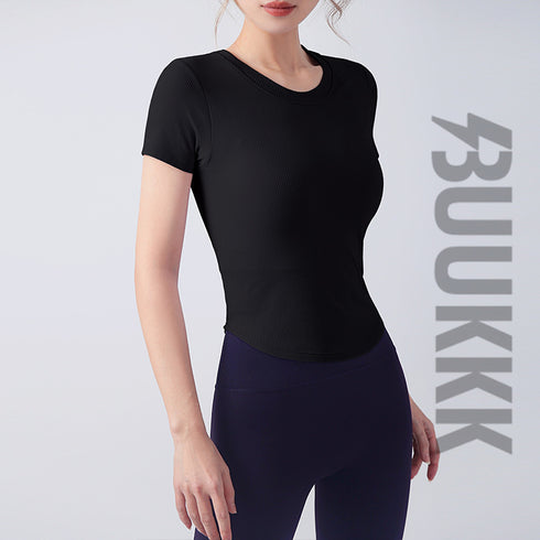 Women's Sport Skinny Slim Yoga T-Shirt with Bra Pads