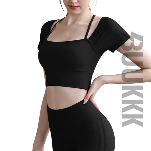 Women's Sport Skinny Yoga Sexy Crop Short Sleeve T-Shirt