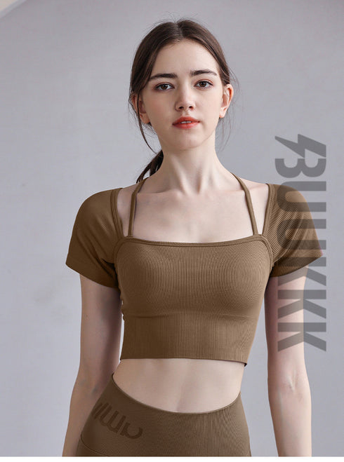 Women's Sport Skinny Yoga Sexy Crop Short Sleeve T-Shirt