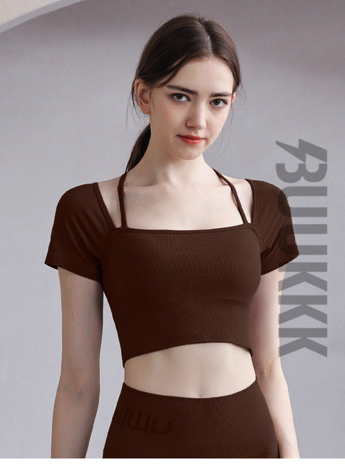 Women's Sport Skinny Yoga Sexy Crop Short Sleeve T-Shirt