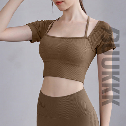 Women's Sport Skinny Yoga Sexy Crop Short Sleeve T-Shirt