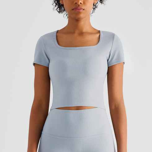 Women's Sport Yoga Skinny Square-cut Collar T-Shirts