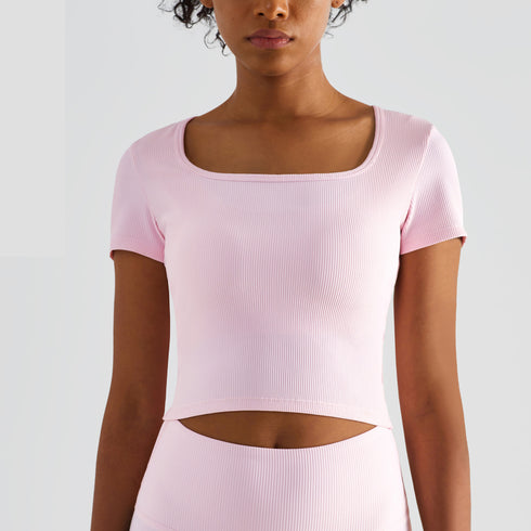 Women's Sport Yoga Skinny Square-cut Collar T-Shirts