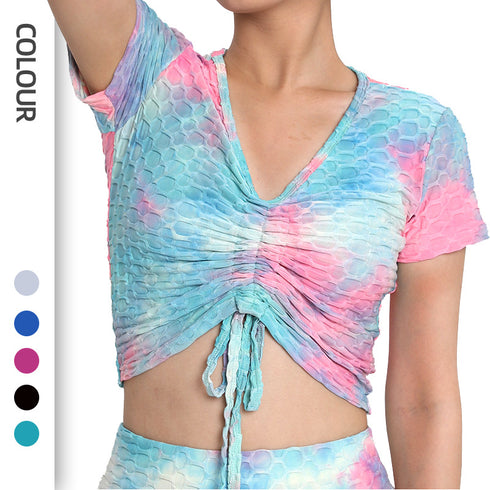 Women's Sport Yoga Tie-dye Drawstring T-Shirt