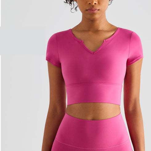 Women's Sport Yoga V-Neck T-Shirt with Bra Pads