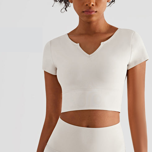 Women's Sport Yoga V-Neck T-Shirt with Bra Pads