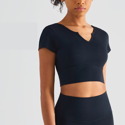 Women's Sport Yoga V-Neck T-Shirt with Bra Pads