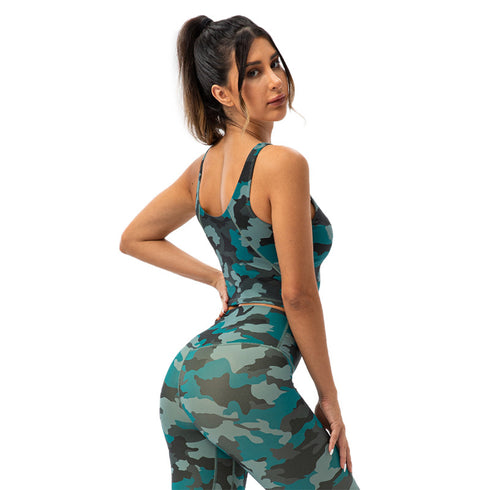 Women's Sports Fitness Camo Crop Tank with Bra Pads