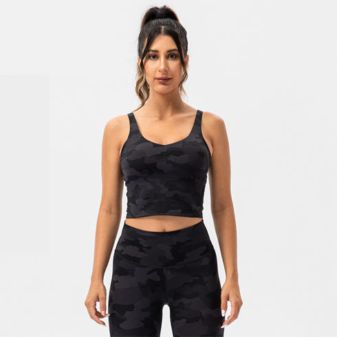 Women's Sports Fitness Camo Crop Tank with Bra Pads