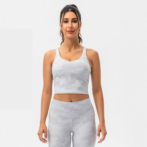 Women's Sports Fitness Camo Crop Tank with Bra Pads