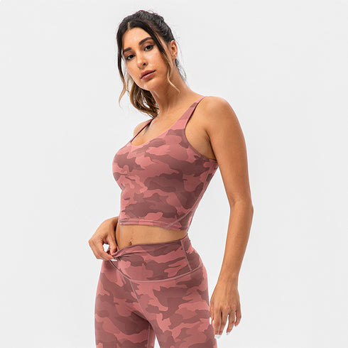 Women's Sports Fitness Camo Crop Tank with Bra Pads
