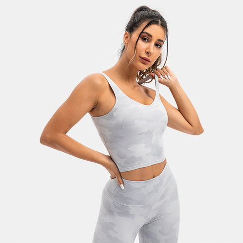 Women's Sports Fitness Camo Crop Tank with Bra Pads