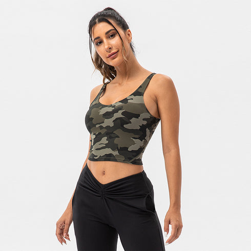 Women's Sports Fitness Camo Crop Tank with Bra Pads