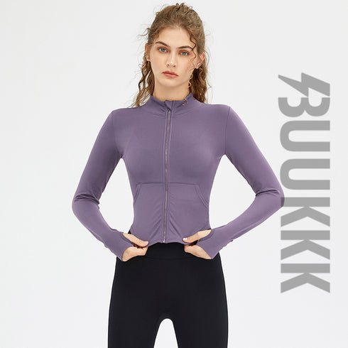 Women's Stand Collar Zipper Fitness Running Track Jacket