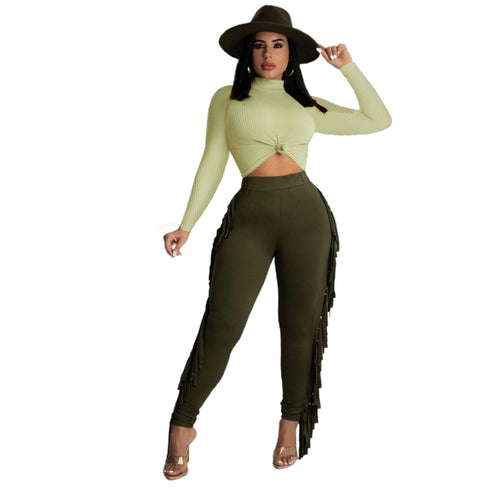 Women's Streetwear Sweatshirt Fringed Pant Two Piece Outfits