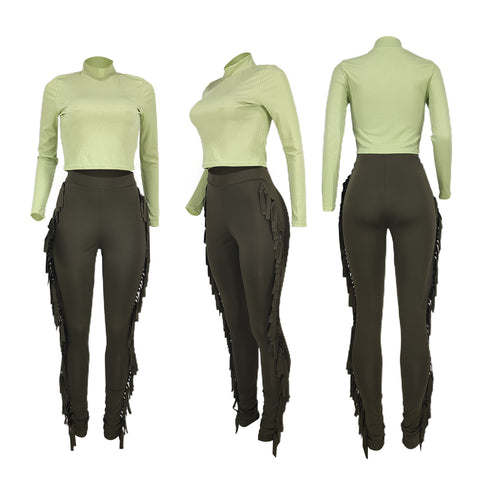 Women's Streetwear Sweatshirt Fringed Pant Two Piece Outfits