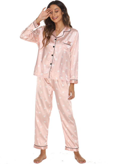 Women's Stretchy Loungewear Button Tops Pajama Sets