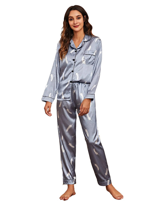Women's Stretchy Loungewear Button Tops Pajama Sets