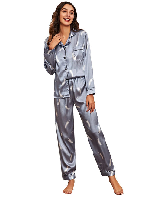 Women's Stretchy Loungewear Button Tops Pajama Sets