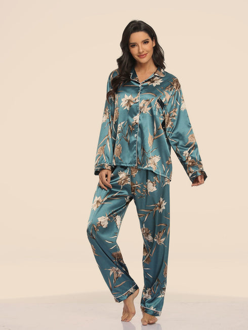 Women's Stretchy Loungewear Button Tops Pajama Sets