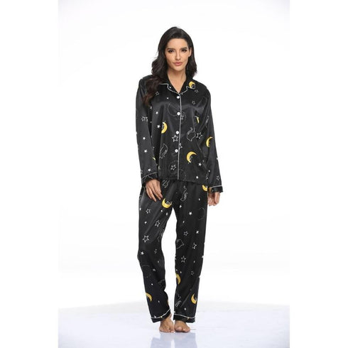 Women's Stretchy Loungewear Button Tops Pajama Sets