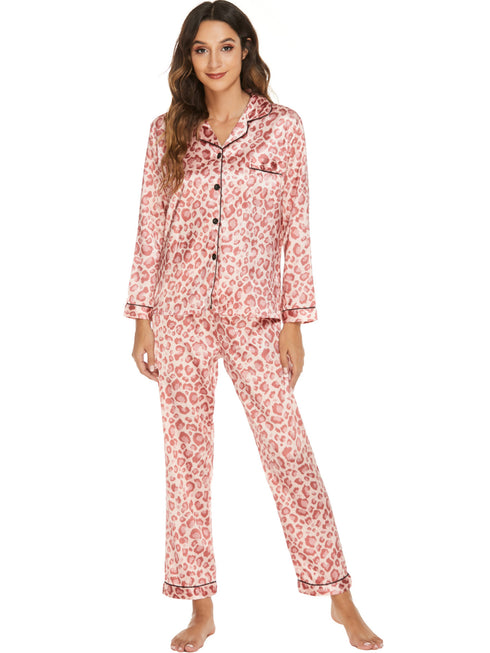Women's Stretchy Loungewear Button Tops Pajama Sets