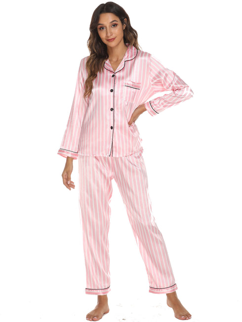 Women's Stretchy Loungewear Button Tops Pajama Sets