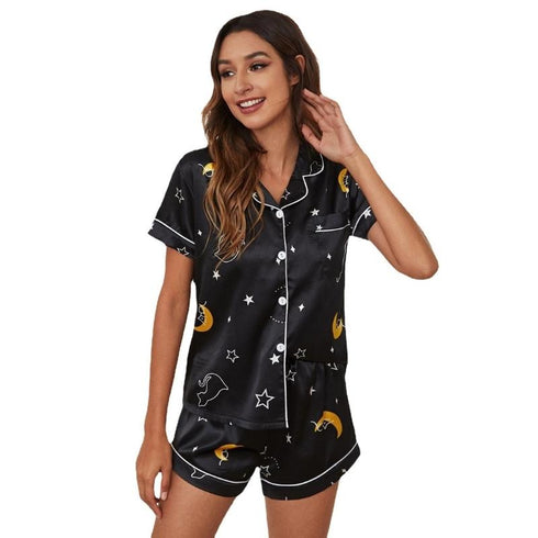 Women's Stretchy loungewear Short Sleeve Shorts Print Pajama Sets