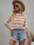 Women's Stripes Hollow Out Patchwork Knit Sweatshirt