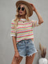 Women's Stripes Hollow Out Patchwork Knit Sweatshirt