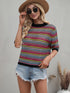 Women's Stripes Hollow Out Patchwork Knit Sweatshirt
