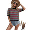 Women's Stripes Hollow Out Patchwork Knit Sweatshirt