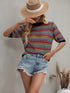 Women's Stripes Hollow Out Patchwork Knit Sweatshirt
