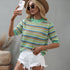 Women's Stripes Hollow Out Patchwork Knit Sweatshirt