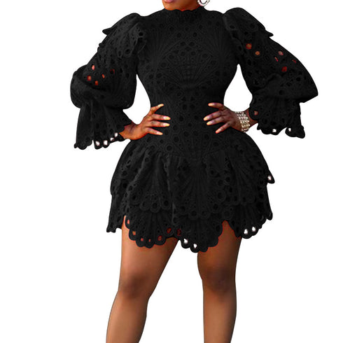 Women's Stylish Combed Cotton Long Sleeve Lace Dress