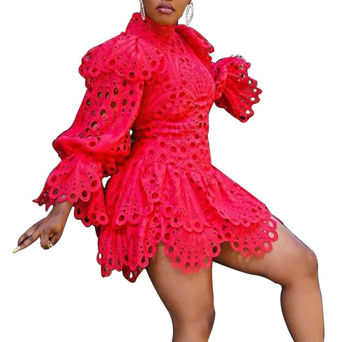 Women's Stylish Combed Cotton Long Sleeve Lace Dress