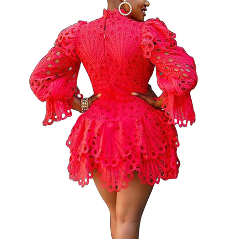 Women's Stylish Combed Cotton Long Sleeve Lace Dress