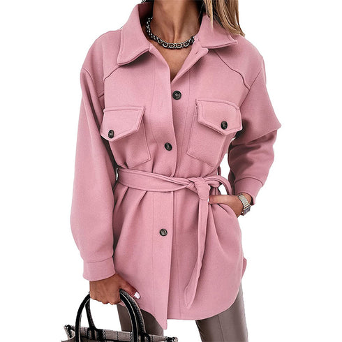 Women's Stylish Lapel with Lace-up Coat Outwear