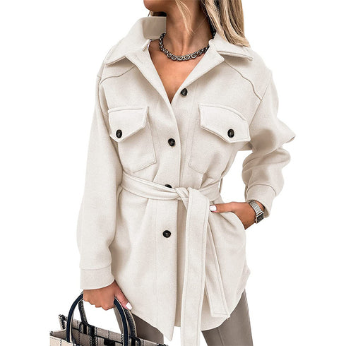 Women's Stylish Lapel with Lace-up Coat Outwear