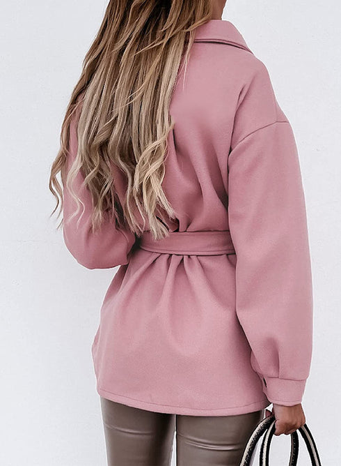 Women's Stylish Lapel with Lace-up Coat Outwear