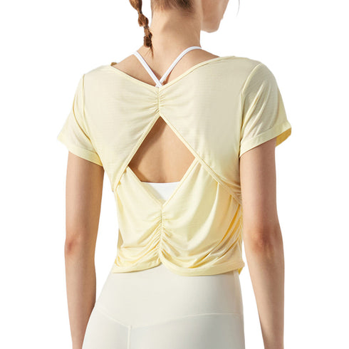 Women's Stylish Pleated Sports Short Sleeve Fitness T-shirt