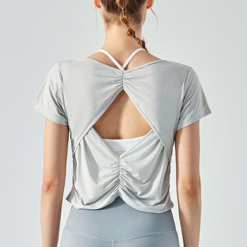 Women's Stylish Pleated Sports Short Sleeve Fitness T-shirt