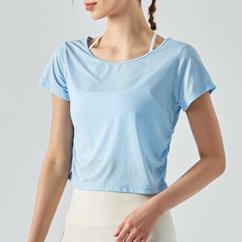 Women's Stylish Pleated Sports Short Sleeve Fitness T-shirt