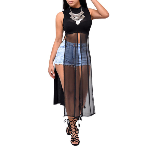 Women's Stylish Sexy Sleeveless Mesh Patchwork Dresses