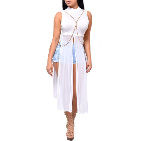 Women's Stylish Sexy Sleeveless Mesh Patchwork Dresses
