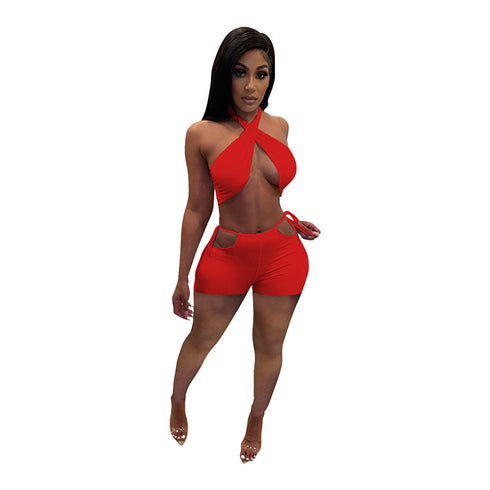Women's Stylish Sexy Solid Color Shorts Two Piece Outfits
