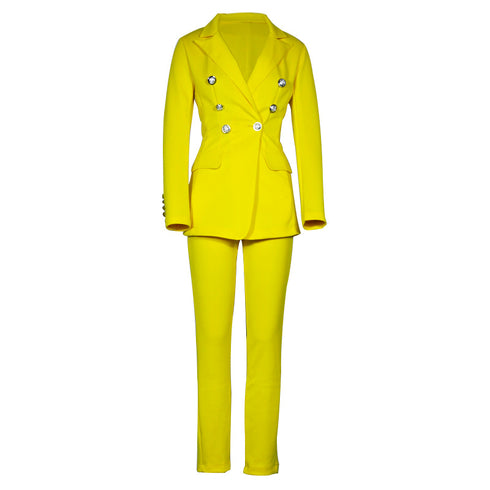 Women's Suit Jacket Straight Leg Pants Two Piece Outfits